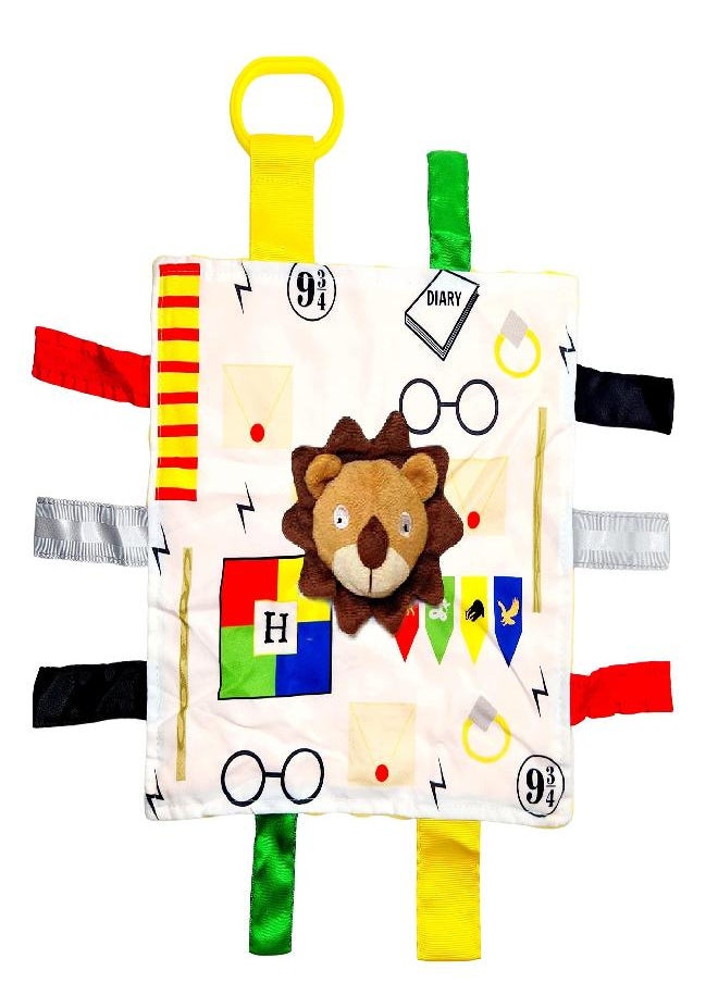 The Learning Lovey 10x10” Wizard Muggle Baby Lovey Gryffen Lion Tag Toy for Babies - Muggles - House Colors - Learn Wizardry - Soft & Safe - Learn Shapes & Colors - Ideal Baby Toy & Baby Gift - BPA Free w/Stroller Clip  - Image 5