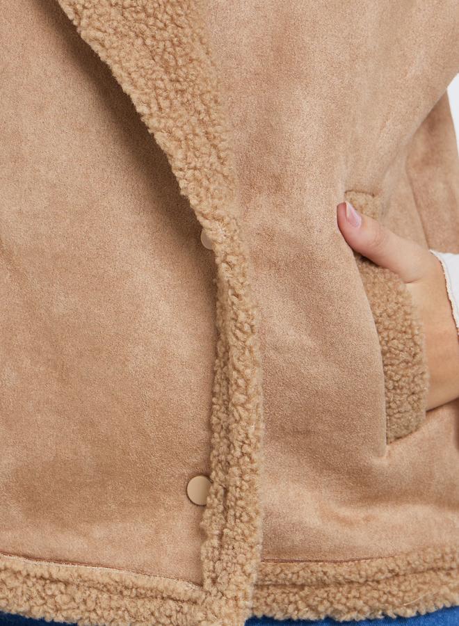 Styli Beige Sleeveless Faux Fur Lining Gilet - Image 3