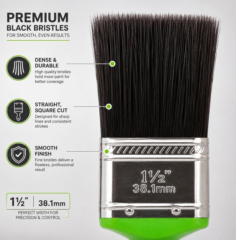 Wulf 1.5-Inch Professional Paint Brush with Ergonomic Non-Slip Comfort Grip Handle, Heavy Duty Utility Bristle Brush for Wall Painting, Wood Stain, Varnish & Home Decoration - Image 4