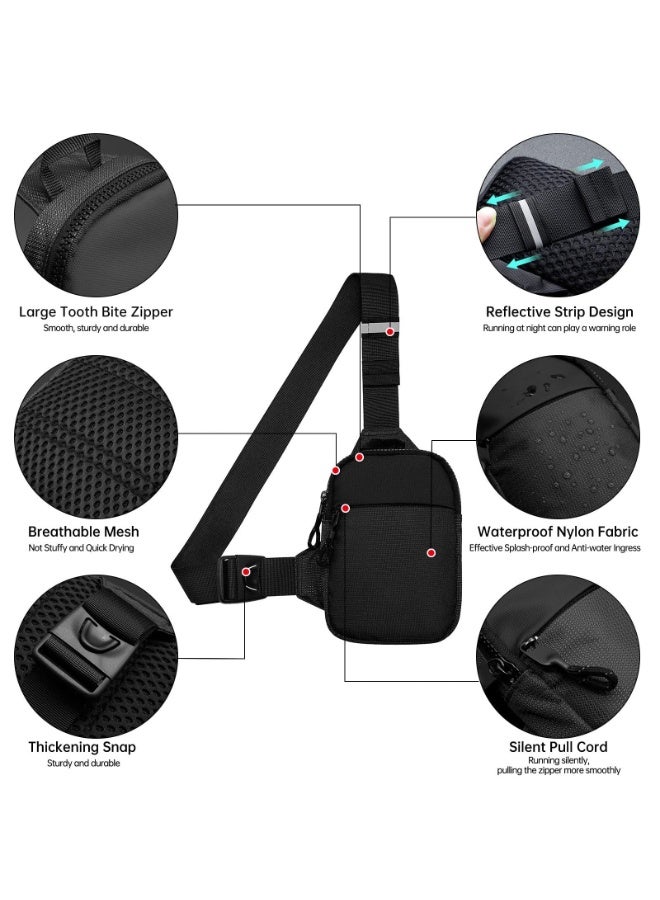 VIUAUAX حقيبة صغيرة بحمالة صغيرة للرجال حقيبة كروس مضادة للماء للرجال حقائب صدر مع حزام كتف قابل للتعديل للسفر والتخييم الرياضي (أسود) - Image 4