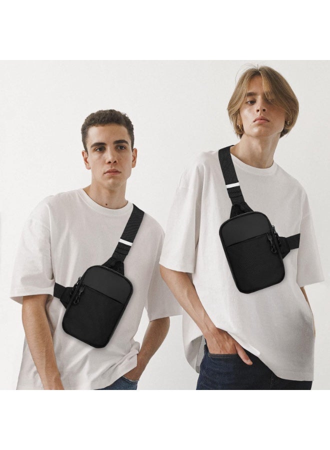 VIUAUAX حقيبة صغيرة بحمالة صغيرة للرجال حقيبة كروس مضادة للماء للرجال حقائب صدر مع حزام كتف قابل للتعديل للسفر والتخييم الرياضي (أسود) - Image 5