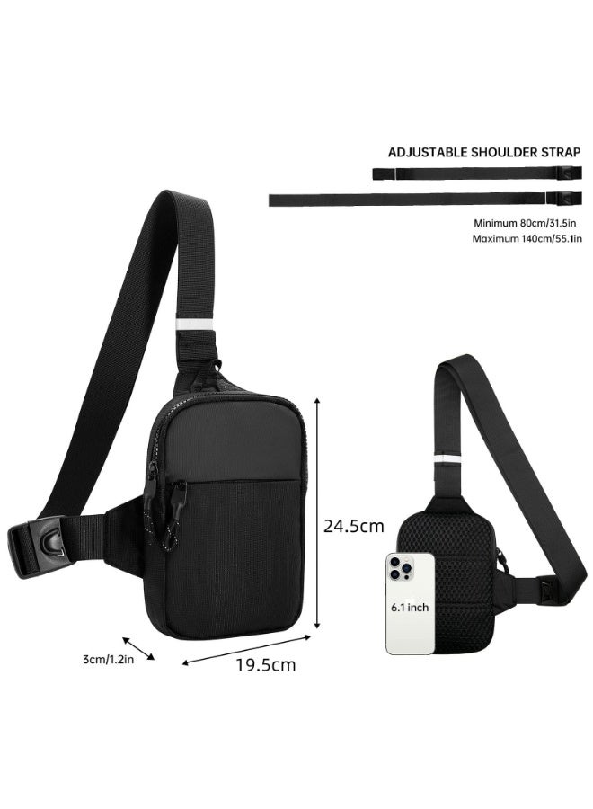 VIUAUAX حقيبة صغيرة بحمالة صغيرة للرجال حقيبة كروس مضادة للماء للرجال حقائب صدر مع حزام كتف قابل للتعديل للسفر والتخييم الرياضي (أسود) - Image 2