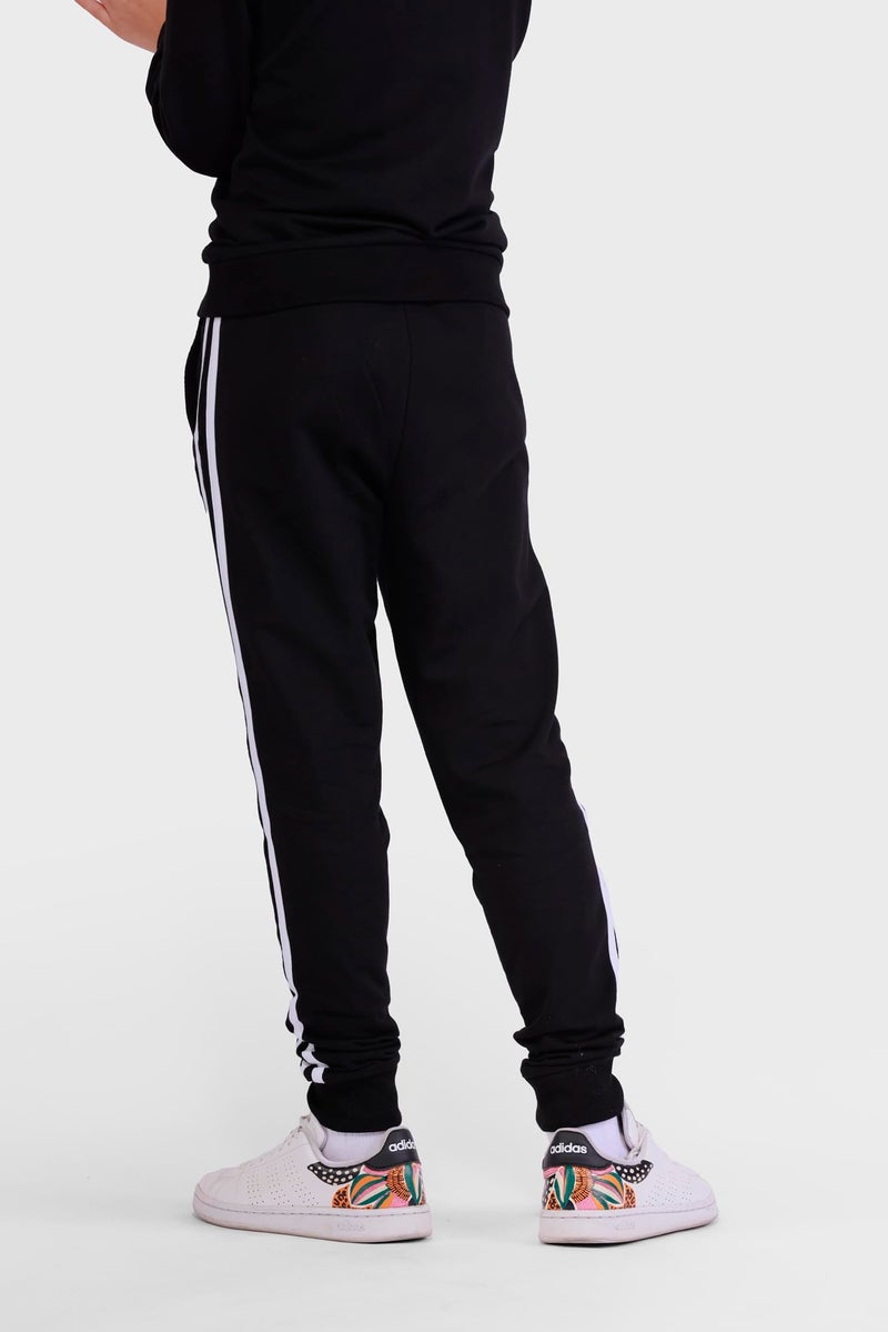 Nuego Pure Cotton Joggers for Boys, Ultra-soft Premium Fabric, Mid Rise Stripe Print Boys Joggers for Kids 7 - 14 Years (Black) - Image 4