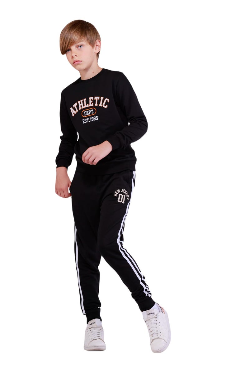 Nuego Pure Cotton Joggers for Boys, Ultra-soft Premium Fabric, Mid Rise Stripe Print Boys Joggers for Kids 7 - 14 Years (Black) - Image 1