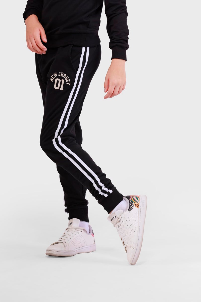 Nuego Pure Cotton Joggers for Boys, Ultra-soft Premium Fabric, Mid Rise Stripe Print Boys Joggers for Kids 7 - 14 Years (Black) - Image 3