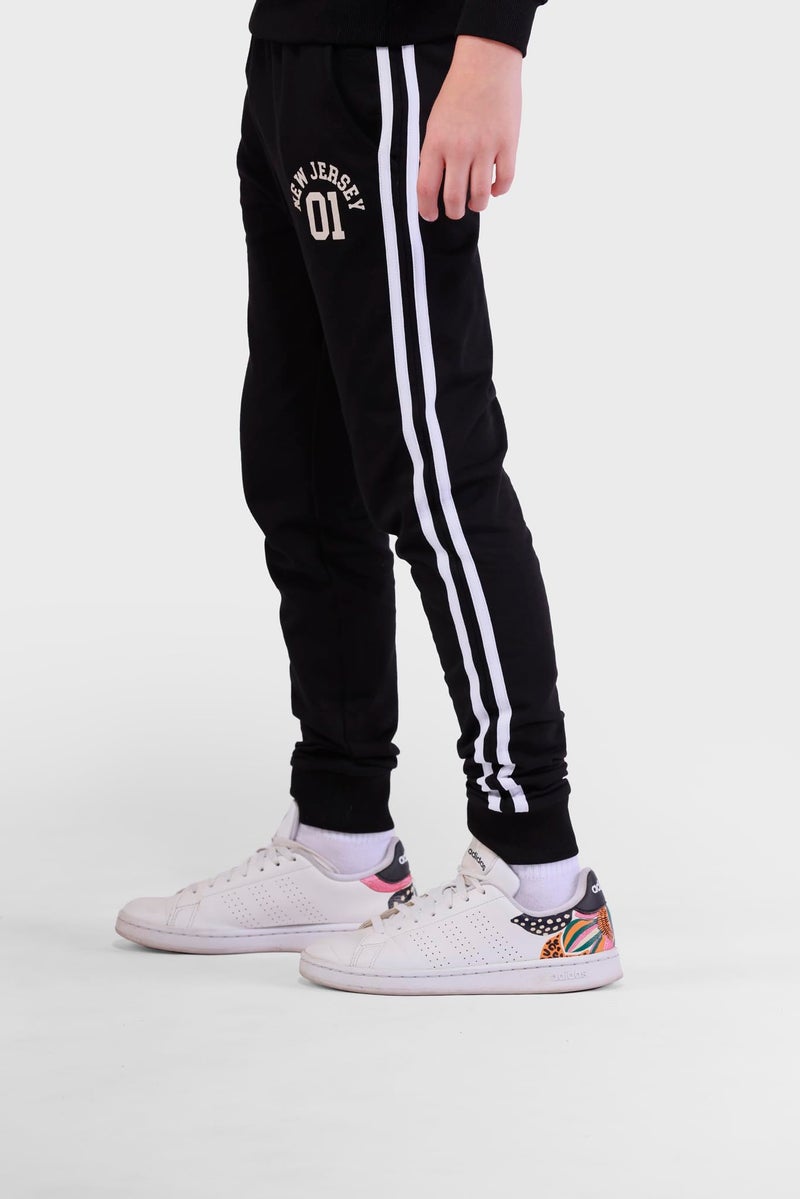 Nuego Pure Cotton Joggers for Boys, Ultra-soft Premium Fabric, Mid Rise Stripe Print Boys Joggers for Kids 7 - 14 Years (Black) - Image 2