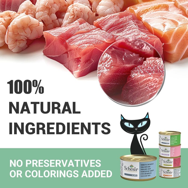 Schesir Tuna with Hake Wet Cat Food 85g + Kittos Chicken Jerky Strips 35g Natural Combo for Cats High Protein Complete Meal + Real Meat Treat All Breeds & Ages - Image 4