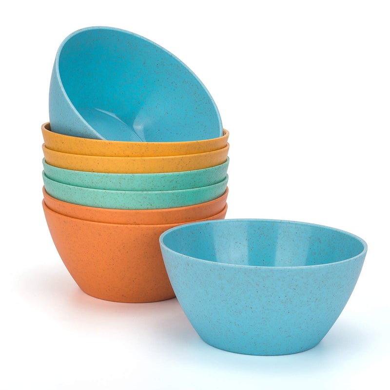 Yalin Wheat Straw Lightweight PP Bowls 28 OZ Unbreakable Cereal Bowls for Rice and Soup Dishwasher and Microwave Safe(Multi Color) (Set of 8) - Image 1