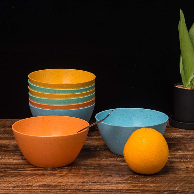 Yalin Wheat Straw Lightweight PP Bowls 28 OZ Unbreakable Cereal Bowls for Rice and Soup Dishwasher and Microwave Safe(Multi Color) (Set of 8) - Image 5