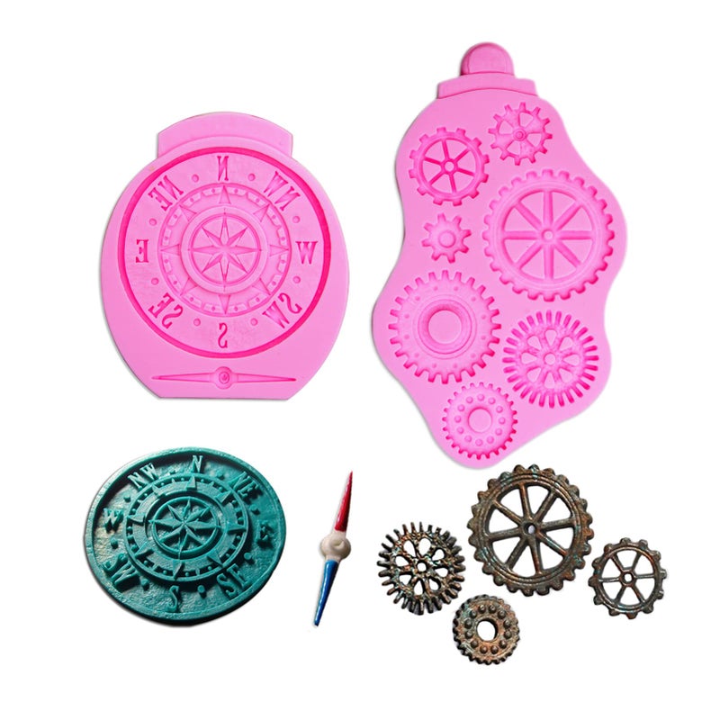 Steampunk Fondant Molds Silicone Gears Teeth Moulds for Steampunk Travel Themed Cake Decoration Chocolate Candy Sugarcraft Cupcake Topper Polymer Clay