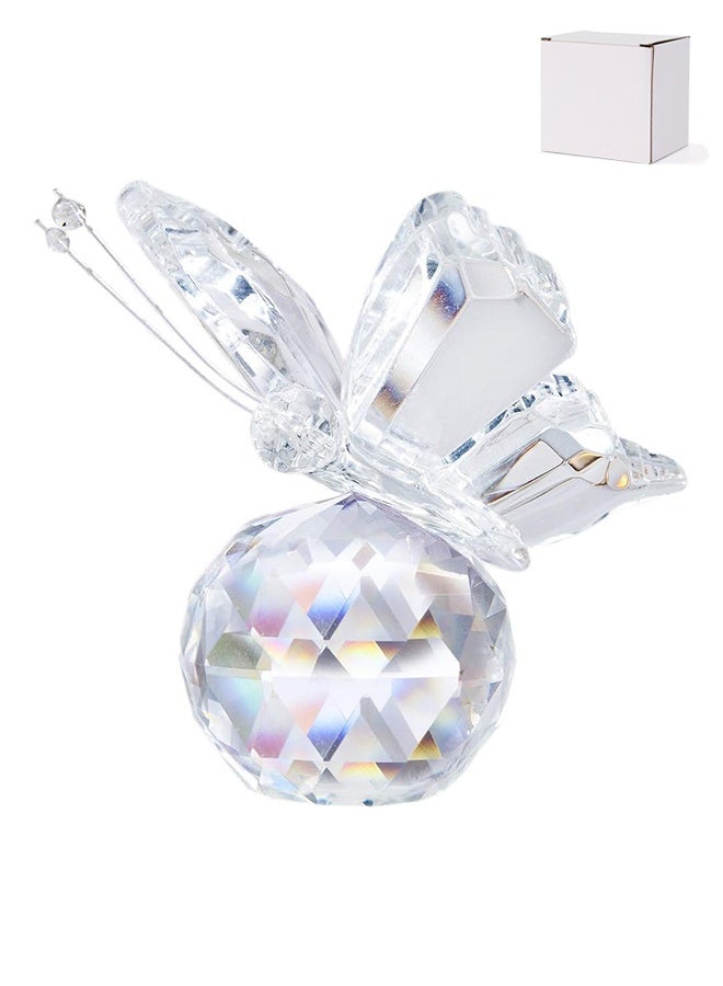 Lemon White Crystal Flying Butterfly with Crystal Ball Base Figurine Collection Cut Glass Ornament Statue Animal Collectible - Image 1