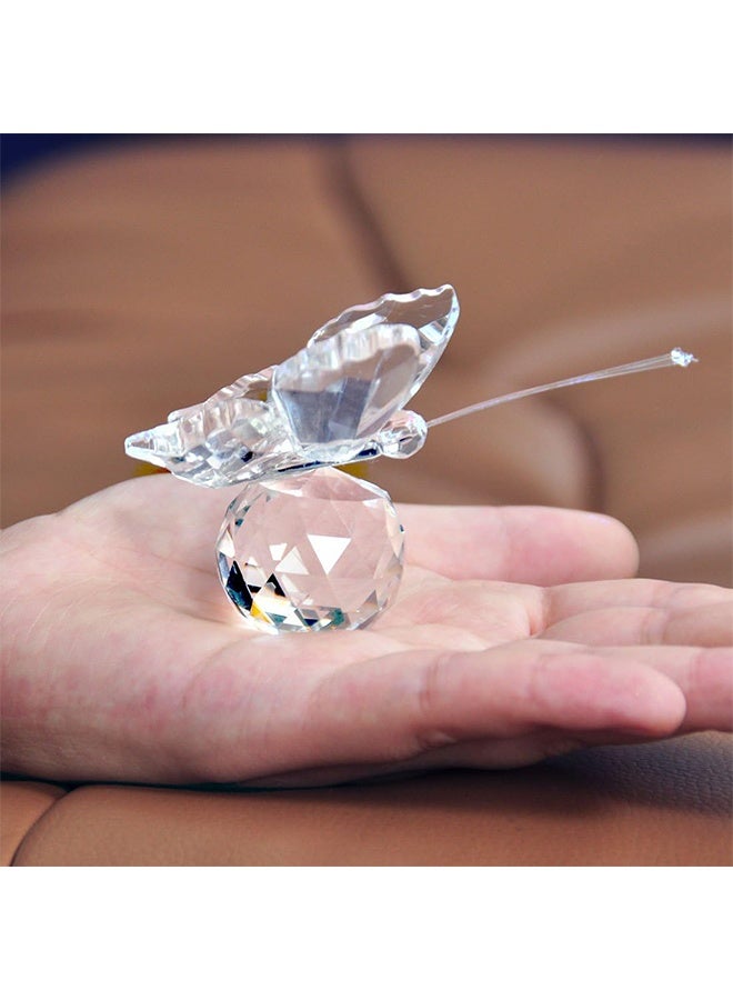 Lemon White Crystal Flying Butterfly with Crystal Ball Base Figurine Collection Cut Glass Ornament Statue Animal Collectible - Image 3