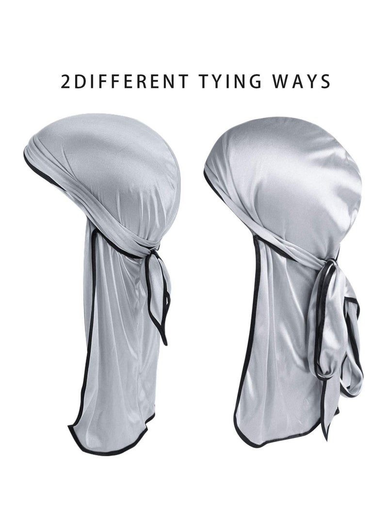 SOLARAE Silky Durag Men Soft Silk Durags 360 Waves Headwraps Unisex Cap Bandana Turban Hat with Long Tails and Wide Straps for Kids Women 2 Pcs - Image 4