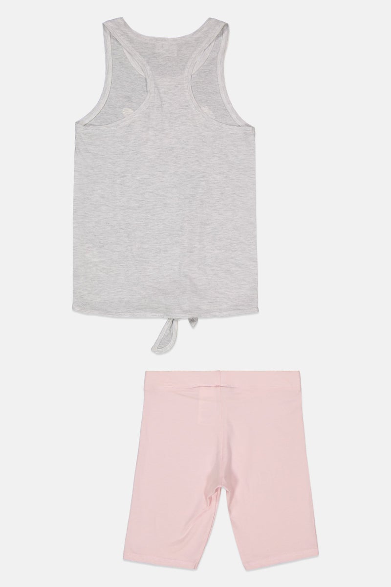 PUMA Kids Girl 2 Piece Sleeveless Top and Shorts Set, Pink/Light Grey - Image 2