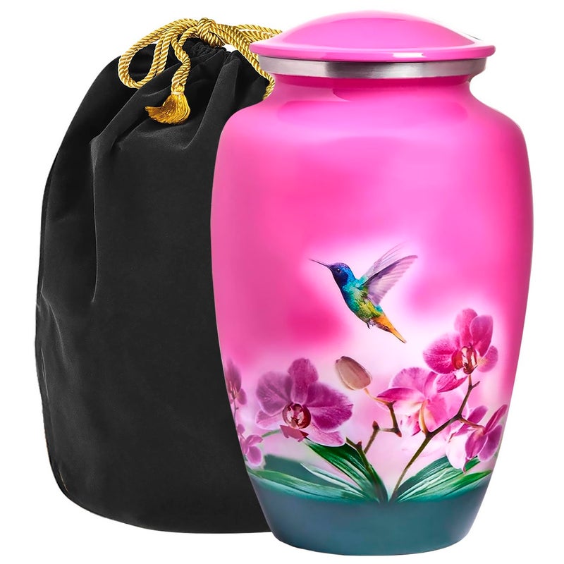 Trupoint Memorials Cremation Urns for Human Ashes Adult Female Decorative Burial Urn for Men  Women  Large Pink Hummingbird