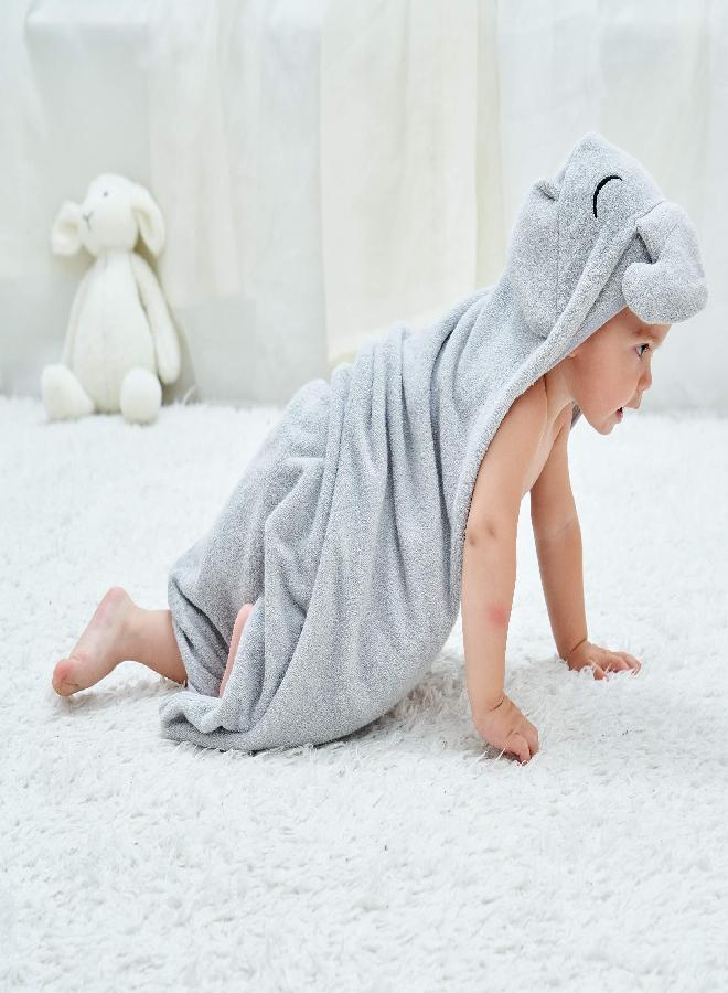 HIPHOP PANDA Hooded Towel - Rayon Made from Bamboo, Bath Towel with Bear Ears for Newborn, Babie, Toddler, Infant - Absorbent Large Baby Towel - Grey Elephant, 37.5 x 37.5 Inch - Image 4