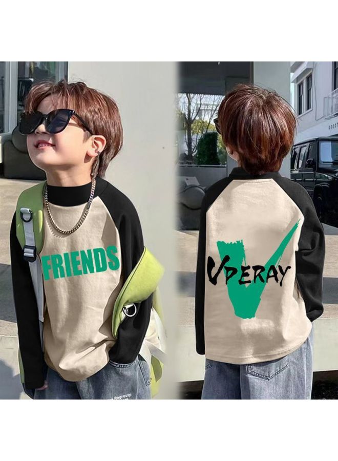 Children's Base Shirt De Velvet Warm Spring And Autumn New Mid-big Children's Half-high Collar T-shirt Baby Contrast Color Base Shirt