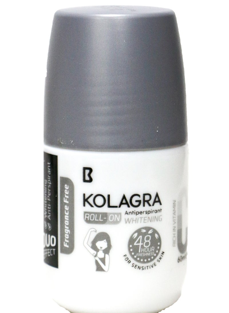 KOLAGRA Kolagra Antiperspirant Whitening Fragrance Free Roll On 60 ML  - Image 1