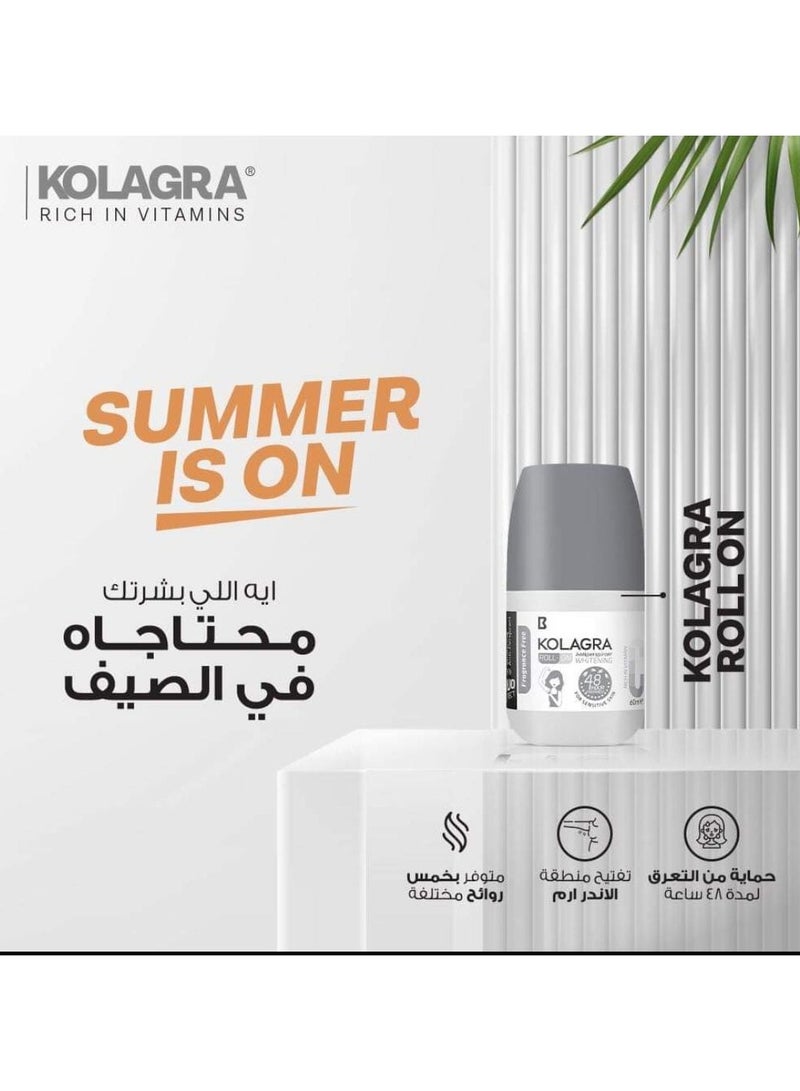 KOLAGRA Kolagra Antiperspirant Whitening Fragrance Free Roll On 60 ML  - Image 2
