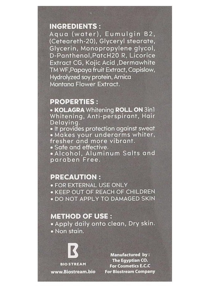 KOLAGRA Kolagra Antiperspirant Whitening Fragrance Free Roll On 60 ML  - Image 4