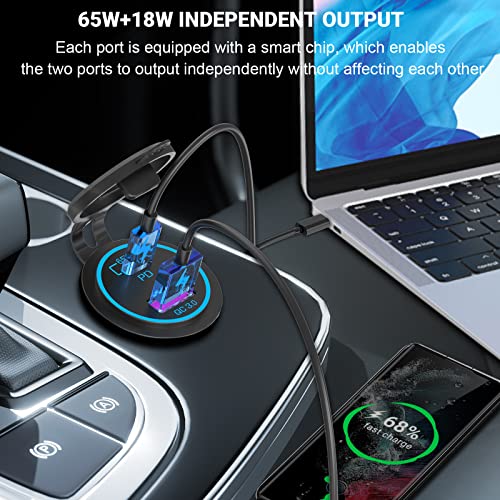 Qidoe 83W 12V USB Outlet Laptop Charger: 2 Pack 65W USB-C PD3.0 and 18W QC3.0 Multi Car Port 12V Socket Waterproof with Power Switch for Car Boat Marine Bus Truck Golf Cart RV Moto, etc. - Image 4