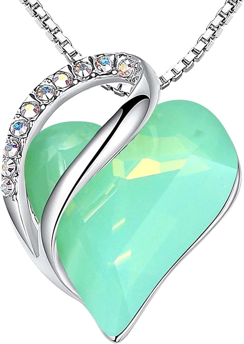 Leafael Valentine's Day Gift Necklaces for Women, Infinity Love Birthstone Heart Crystal Pendant, Birthday Anniversary Jewelry for Wife, Mom, and Her, Silver Plated, 18" + 2" Adjustable Chain - Image 1