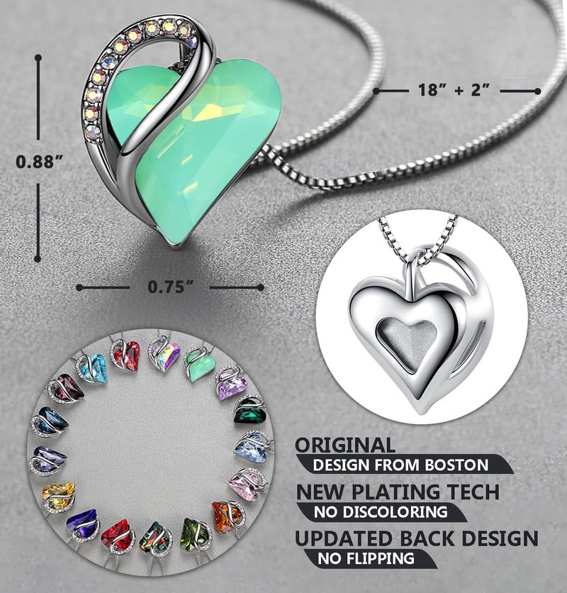 Leafael Valentine's Day Gift Necklaces for Women, Infinity Love Birthstone Heart Crystal Pendant, Birthday Anniversary Jewelry for Wife, Mom, and Her, Silver Plated, 18" + 2" Adjustable Chain - Image 3