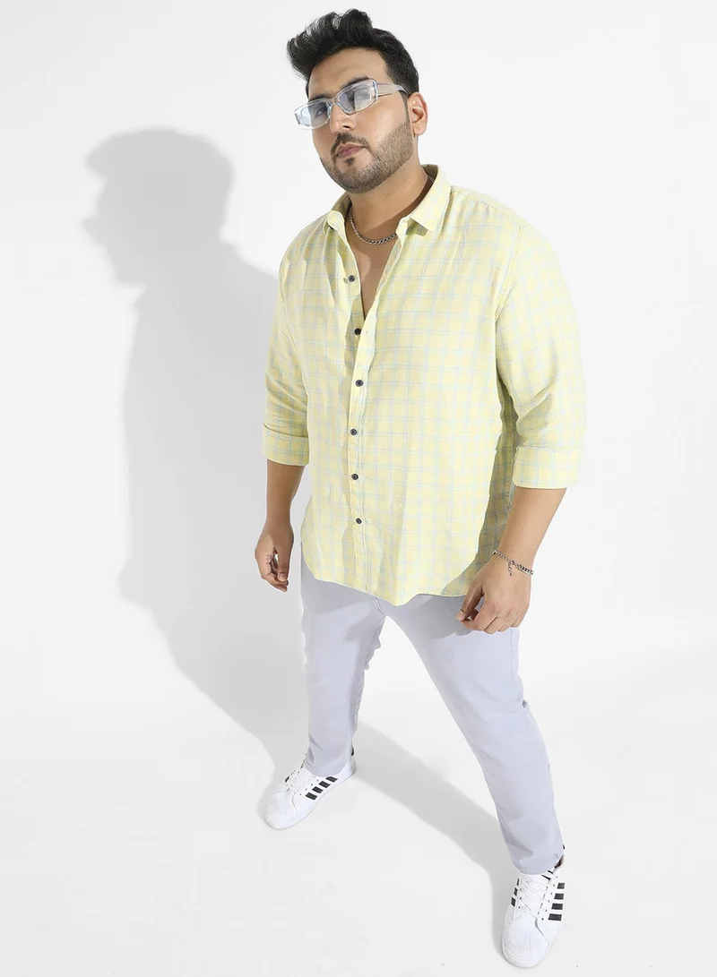 Instafab Plus Instafab Plus Men's Lemon Yellow Tartan Plaid Shirt For Casual Wear | Spread Collar | Long Sleeve | Button Closure | Cotton Shirts Crafted With Comfort Fit For Everyday Wear