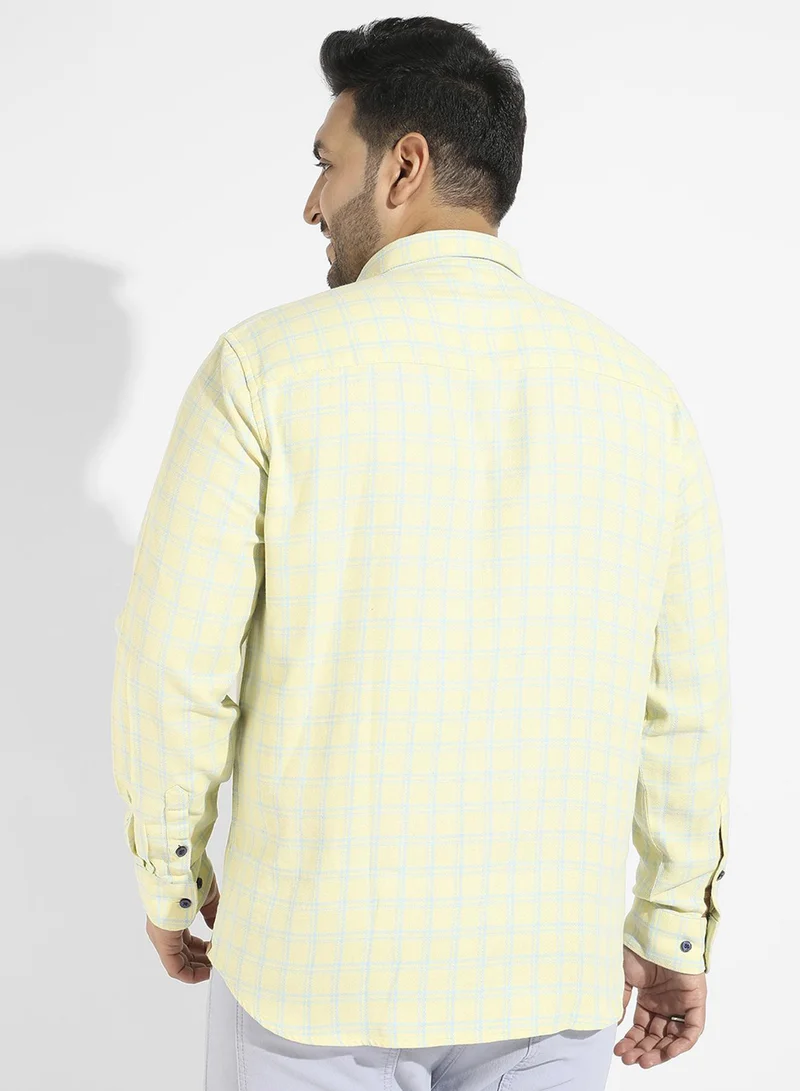 Instafab Plus Instafab Plus Men's Lemon Yellow Tartan Plaid Shirt For Casual Wear | Spread Collar | Long Sleeve | Button Closure | Cotton Shirts Crafted With Comfort Fit For Everyday Wear