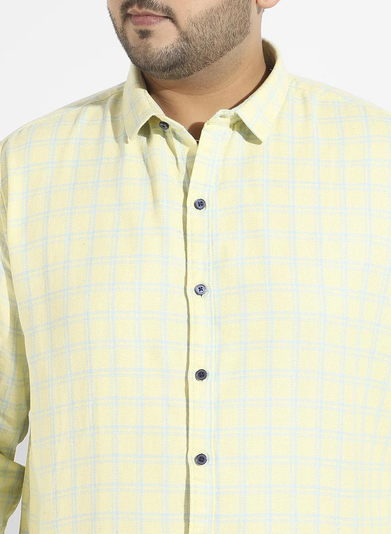 Instafab Plus Instafab Plus Men's Lemon Yellow Tartan Plaid Shirt For Casual Wear | Spread Collar | Long Sleeve | Button Closure | Cotton Shirts Crafted With Comfort Fit For Everyday Wear