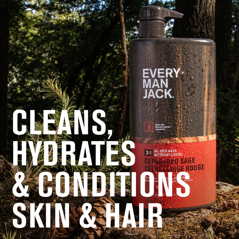 Every Man Jack Cedar + Red Sage Hydrating Mens 3-in-1 All Over Wash for All Skin and Hair Types - Body Wash, Shampoo and Conditioner with Naturally Derived Ingredients - 28.8oz (2 Pack) - Image 2