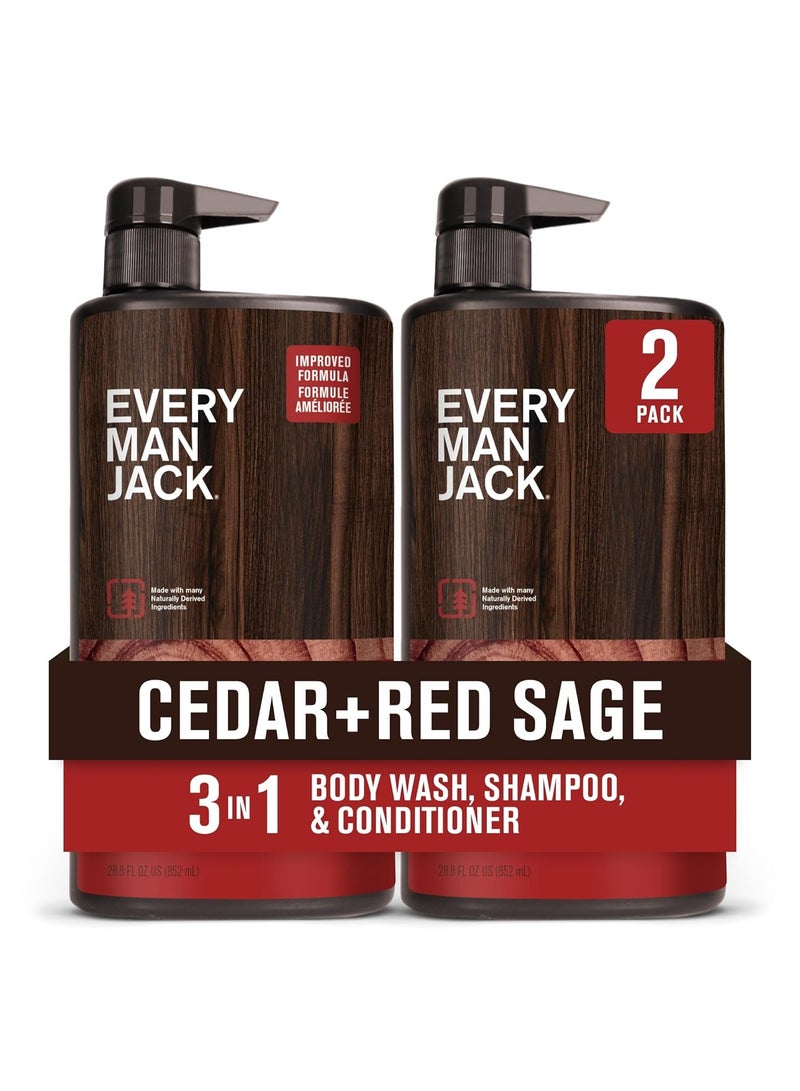 Every Man Jack Every Man Jack Cedar + Red Sage Hydrating Mens 3-in-1 All Over Wash for All Skin and Hair Types - Body Wash, Shampoo and Conditioner with Naturally Derived Ingredients - 28.8oz (2 Pack)  - Image 1