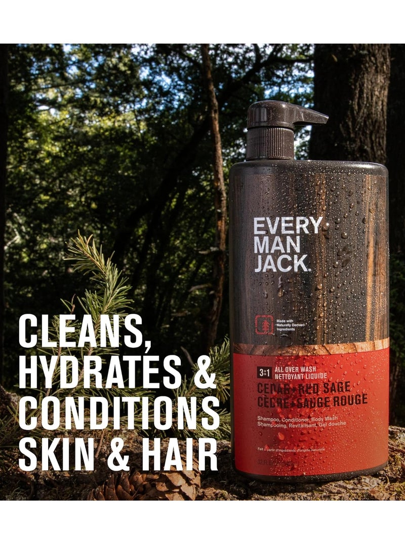 Every Man Jack Every Man Jack Cedar + Red Sage Hydrating Mens 3-in-1 All Over Wash for All Skin and Hair Types - Body Wash, Shampoo and Conditioner with Naturally Derived Ingredients - 28.8oz (2 Pack)  - Image 2