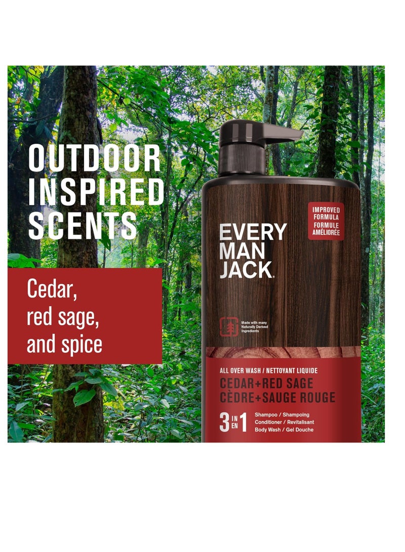 Every Man Jack Every Man Jack Cedar + Red Sage Hydrating Mens 3-in-1 All Over Wash for All Skin and Hair Types - Body Wash, Shampoo and Conditioner with Naturally Derived Ingredients - 28.8oz (2 Pack)  - Image 3