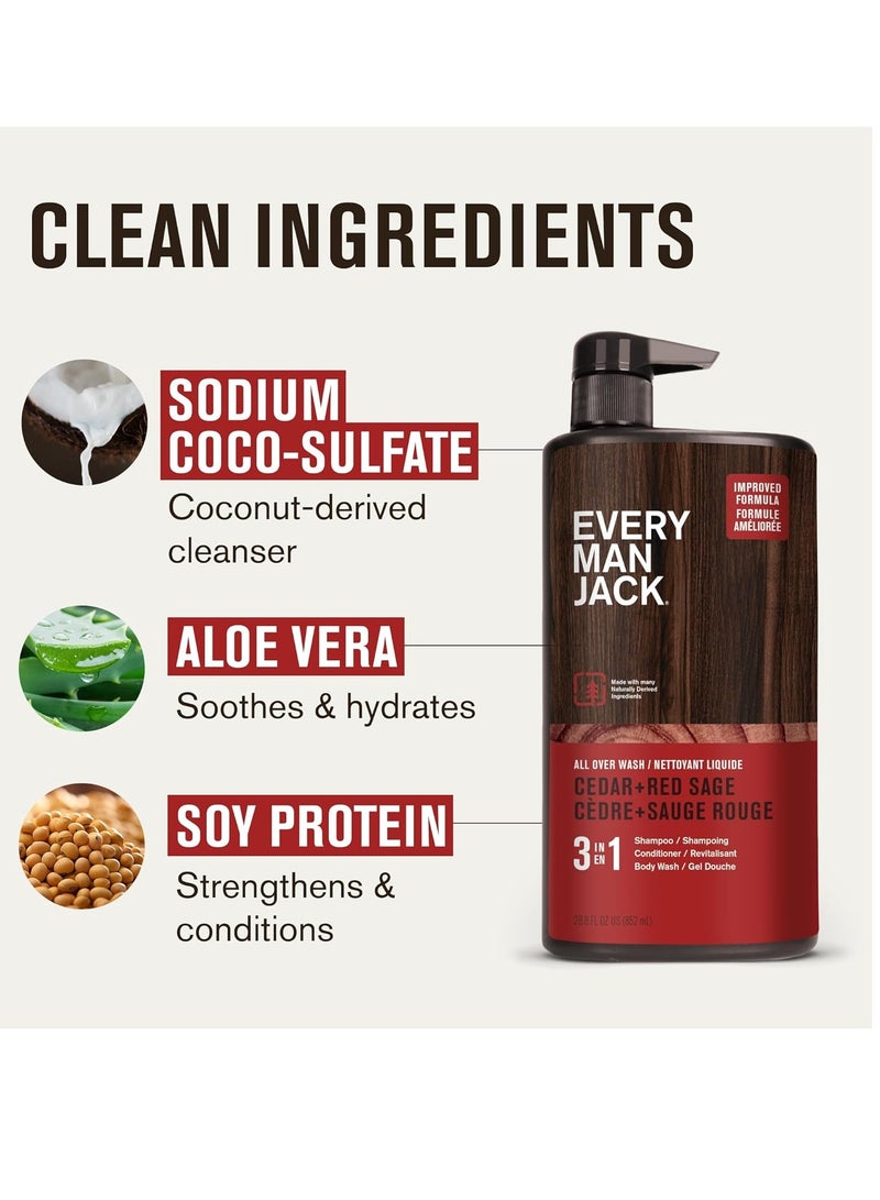 Every Man Jack Every Man Jack Cedar + Red Sage Hydrating Mens 3-in-1 All Over Wash for All Skin and Hair Types - Body Wash, Shampoo and Conditioner with Naturally Derived Ingredients - 28.8oz (2 Pack)  - Image 4