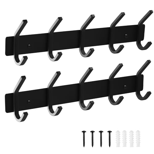 VAEHOLD Wall Hooks, Heavy Duty Aluminum Towel Hooks for Hanging Coat, Hat, Key, Clothes, Closet Hook Wall Mount for Kitchen, Bathroom, Office (“C“ Shape Coat 5 Hooks 2 Pack) - Image 1