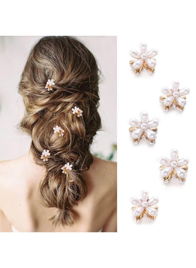 SUN Ring SUNRING Mini Pearl Hair Claw Clip, Pearl Hair Barrettes Flower Pins Clips with Daisy Flower Cute Bangs Hair Barrettes Hair Accessories for Women Girls (Pack of 4, White) - Image 1
