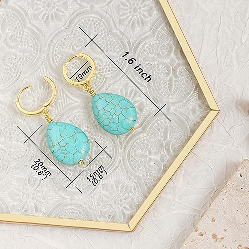 PEARLADA Boho Turquoise Teardrop Dangle Earrings, 18k Gold Huggie Hoop Earrings with Charms, Trendy Turquoise Jewelry for Women - Image 4