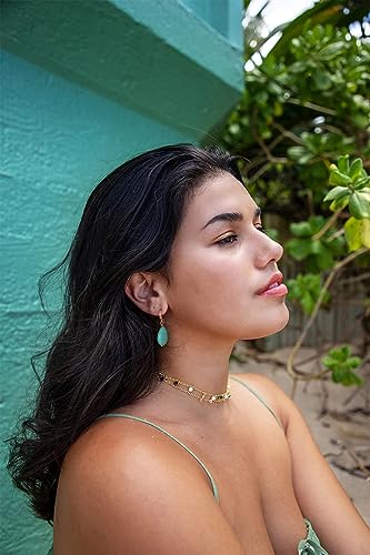 PEARLADA Boho Turquoise Teardrop Dangle Earrings, 18k Gold Huggie Hoop Earrings with Charms, Trendy Turquoise Jewelry for Women - Image 5
