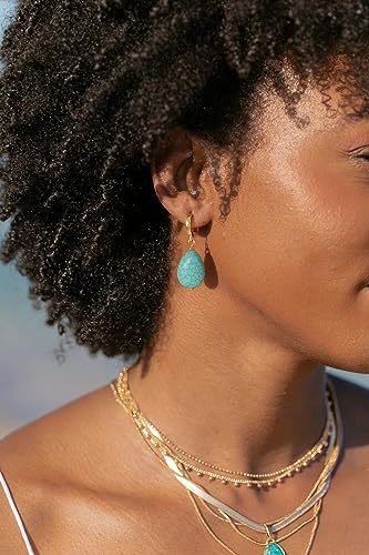 PEARLADA Boho Turquoise Teardrop Dangle Earrings, 18k Gold Huggie Hoop Earrings with Charms, Trendy Turquoise Jewelry for Women - Image 2