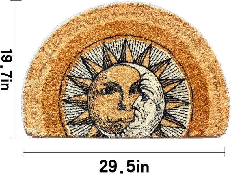 WERGHJ SUJIN Half Round Door Mat,Semi Circle Bathroom Floor Rug,Tarot Sun Moon Rug,Non-Slip Welcome Entrance Way Rug,Absorbent Bath Mat,Microfiber Tufted Indoor Rug for Kitchen Living Room - Image 3