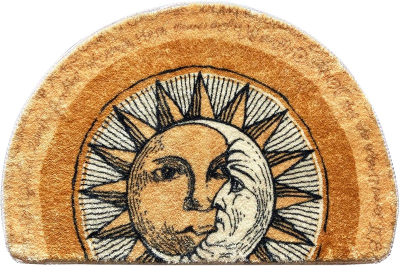 WERGHJ SUJIN Half Round Door Mat,Semi Circle Bathroom Floor Rug,Tarot Sun Moon Rug,Non-Slip Welcome Entrance Way Rug,Absorbent Bath Mat,Microfiber Tufted Indoor Rug for Kitchen Living Room - Image 1