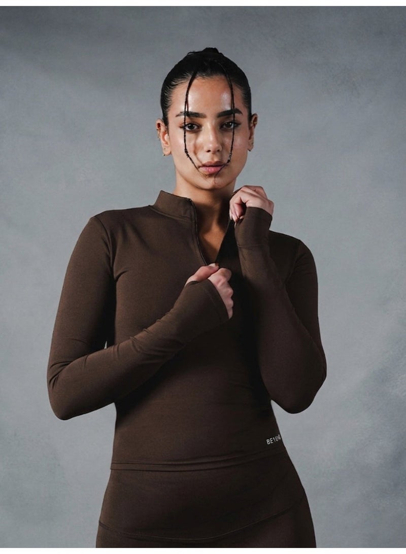 Beyond Sportswear Women's Brown 1/4 Zip Long sleeve top - Image 1