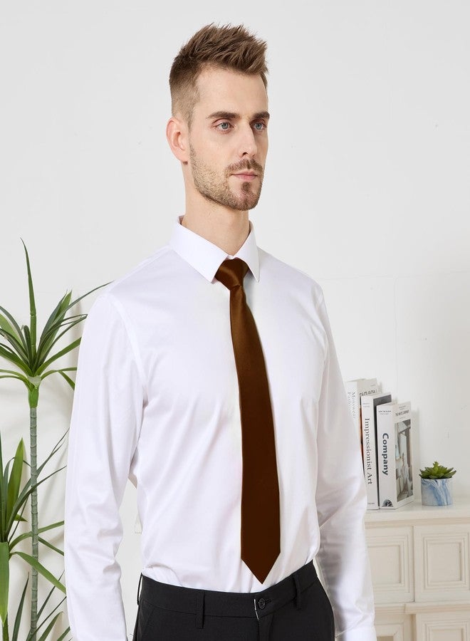 PenSee Men's Coffee Truffle Brown Tie Set Solid Pure Color 3.15" (8CM) Classic Formal Plain Necktie and Pocket Square Set For Men - Image 3