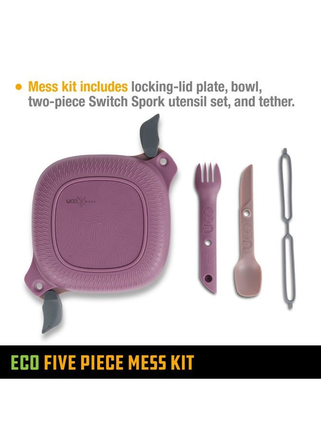 UCO Recycled ECO 5-Piece Camping and Outdoor Mess Kit with Bowl, Plate, Switch Spork Utensil Set - Image 5