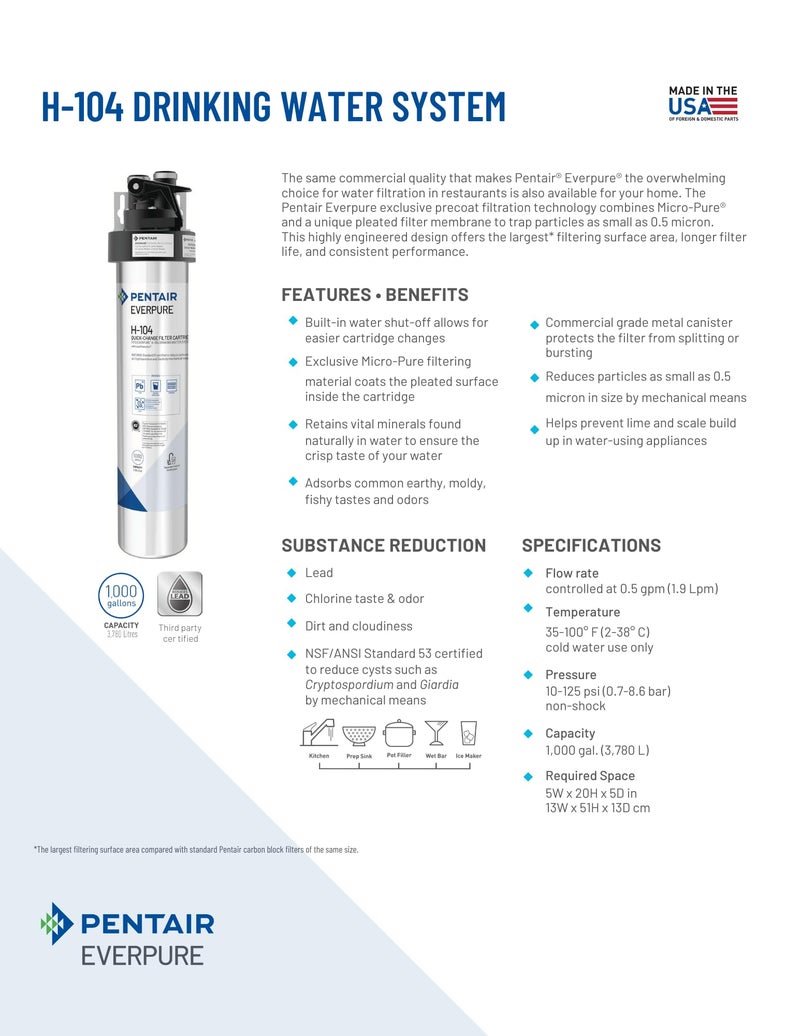 ever pure Pentair Everpure H-104 Quick-Change Filter Cartridge, EV961211, For Use in Everpure H-104 Drinking Water System, 1,000 Gallon Capacity, 0.5 Micron - Image 4