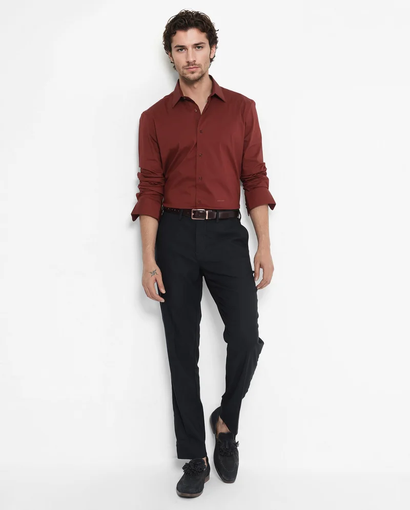 Rare Rabbit Rare Rabbit Men's Benedict Rust Cotton Poly Elastane Blend Fabric Full Sleeve Solid Formal Shirt