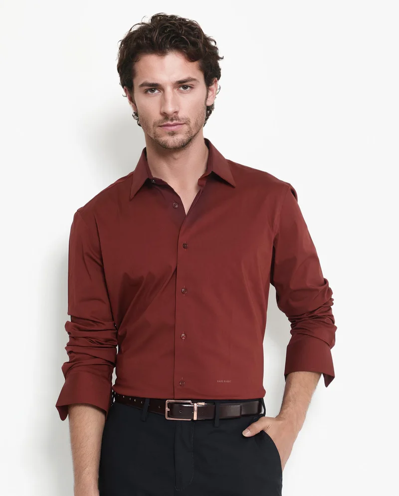 Rare Rabbit Rare Rabbit Men's Benedict Rust Cotton Poly Elastane Blend Fabric Full Sleeve Solid Formal Shirt