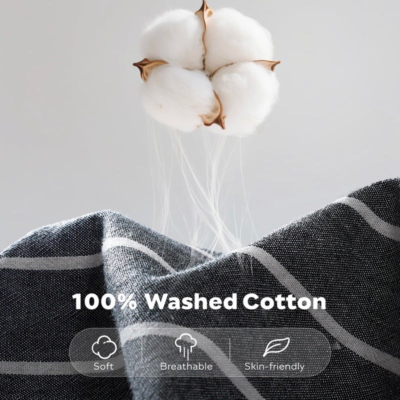 JELLYMONI Cotton Duvet Cover King Size - Gray Pinstriped Comforter Cover with Button 100% Washed Cotton 3PCS Breathable Soft Solid Bedding Set Duvet Cover 104Ã—90in & 2 Pillowcases (NO Comforter) - Image 2