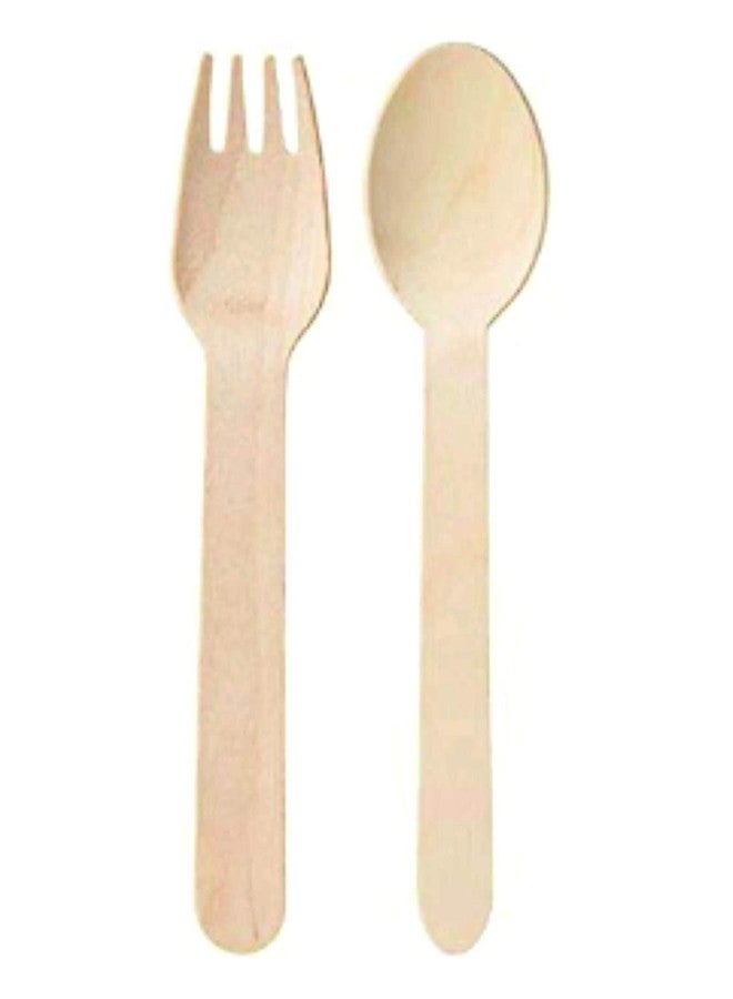 YASH VISION - Disposable Cutlery Set of Wooden Spoons and Fork 6 Inch - Cream Color - 100% Compostable, Eco-Friendly Biodegradable for Lunch, Dinner Party Desserts (50)